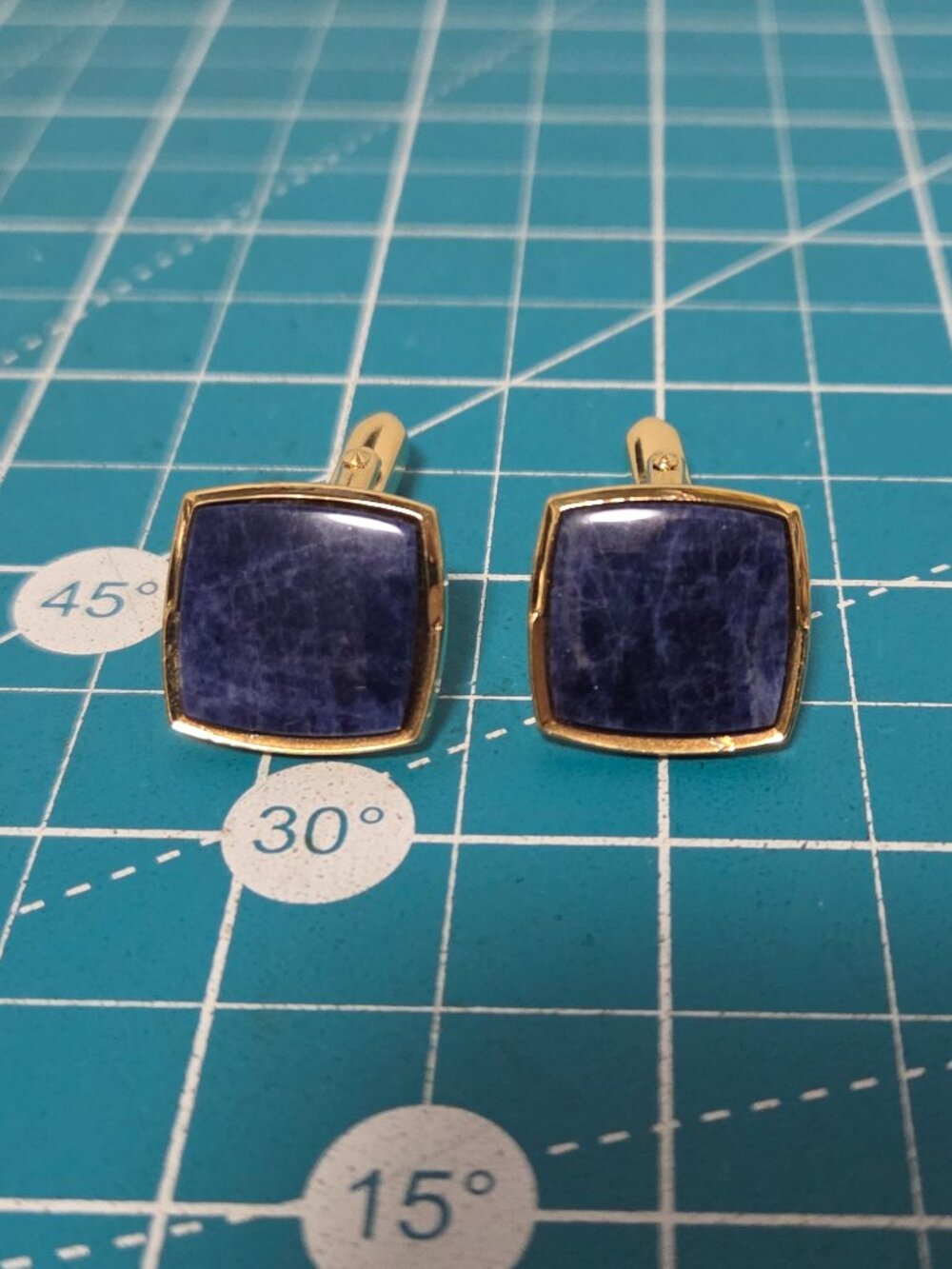 Vintage Gold Plated Bullet-Back Cufflinks Square Blue Sodalite Like Stone